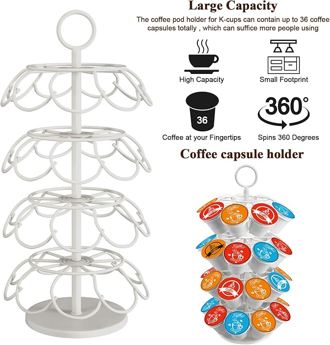 Coffee Pod Carousel Holder,Compatible with K-Cups Organizer Compatible with 36 Cup Pods,Spins 360-Degrees