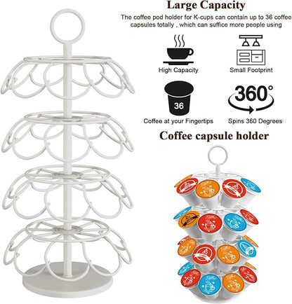 Coffee Pod Carousel Holder,Compatible with K-Cups Organizer Compatible with 36 Cup Pods,Spins 360-Degrees