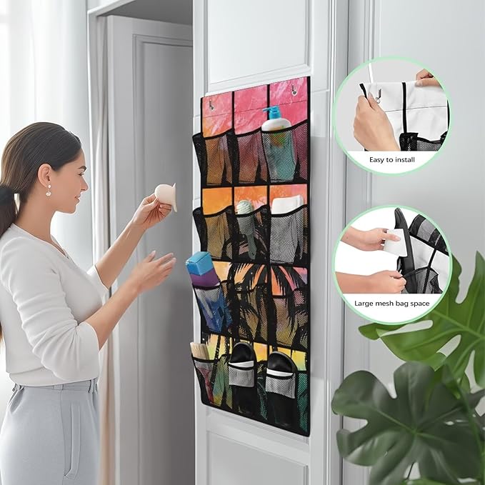 Palm Design Hanging Shelves Over the Door Organizer Storage for Closet with 12 Pockets,Nursery Organization,Over The Door Organizer,Organizer for Bedroom Bathroom,Kitchen
