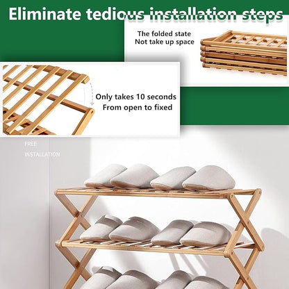 3 Tier Bamboo Shoe Rack,Portable Folding Shoe Storage Rack,Without Installation Small Shoe Rack Perfect for Corridors, Bedrooms and Small Spaces (3 Tier)