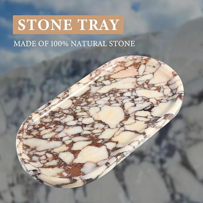 Koville Natural Decorative Marble Bathroom Tray, 12"x6" Calacatta Viola Marble Catchall Tray for Bathroom, Stone Perfume Trays Jewelry Dish, Stone Storage Trays for Home Decor（Textural Differences）