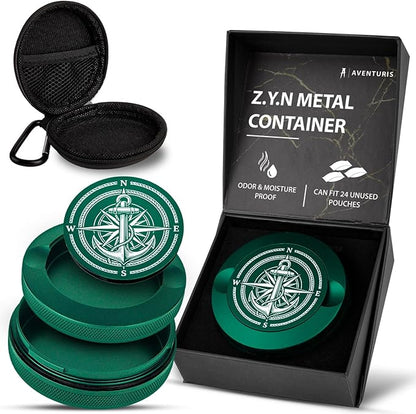 Premium Zyn Metal Can - Waterproof, Moisture & Odor Proof - Metal Zyn Container - Dip Can, Zyn Tin, Zyn Holder with Knurled Edges, Aluminum Zyn Can & Organizer (Mariner Forest Green)