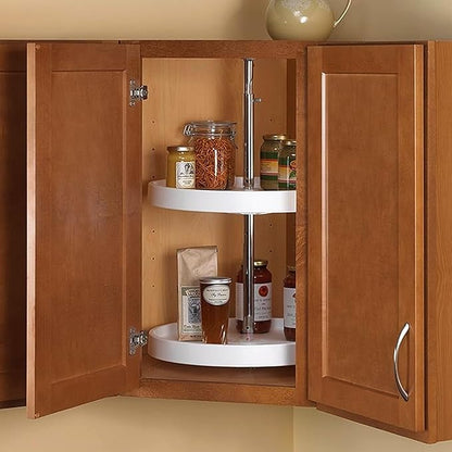 Rev-A-Shelf 24" Dual Full Circle Lazy Susan Organizer for Upper Corner Kitchen Cabinets, Plastic Home Storage 2 Tier Shelves, White, 6012-24-15-52