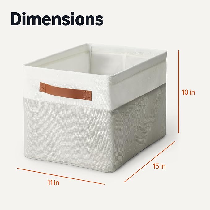 Amazon Basics Collapsible Storage Bins with Faux Leather Handles, Foldable Organizing Containers for Closet, Clothes, Toys, Linen, Large, 3-Pack