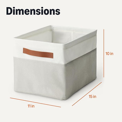 Amazon Basics Collapsible Storage Bins with Faux Leather Handles, Foldable Organizing Containers for Closet, Clothes, Toys, Linen, Large, 3-Pack
