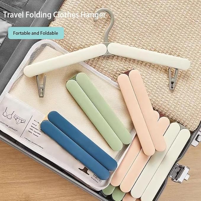 4 Pack Travel Hangers,Foldable Hangers,with Hidden Clips,Lightweight and Portable,Space Saving,Suitable for Skirts, Pants,Suits, Jackets, etc (Blue)