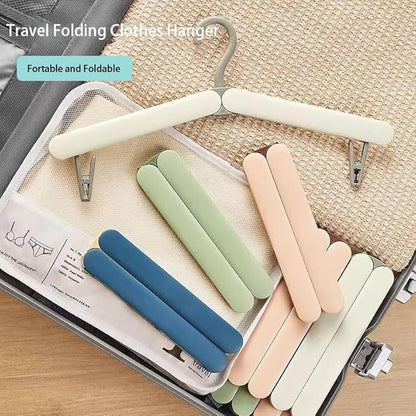 4 Pack Travel Hangers,Foldable Hangers,with Hidden Clips,Lightweight and Portable,Space Saving,Suitable for Skirts, Pants,Suits, Jackets, etc (Blue)