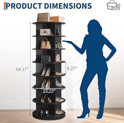 GarveeHome 7 Tier Rotating Shoe Rack Tower, 360° Revolving Free Standing Spinning Shoe Organizer, Vertical Spinning Shoes Display, Shoes Rack Storage Round Carousel, Rotate Shoes Closet Organization