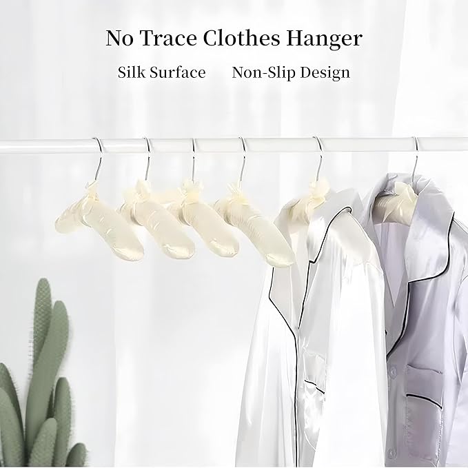5 Pack Satin Padded Hangers for Women Clothing, Anti Slip Sponge Fabric Clothing Hangers Coat Racks for Sweater, Coat, Suit, Dress (White)