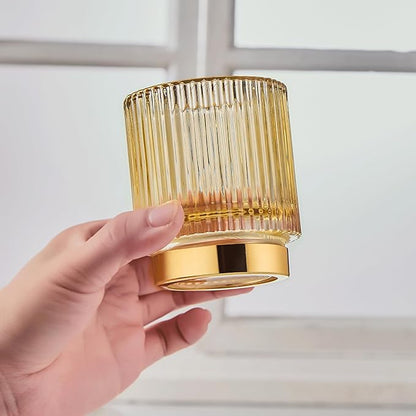Makeup Brush Organizer, Toothbrush Holder, Desk Pen Pencil Holder, Multifunctional Vintage Glass Brush Cup (S/Gold/A3-12-US)