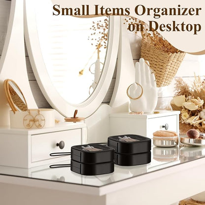 Kathfly 4 Pcs Black Hair Tie Organizer Portable Hair Accessory Storage Containers Stackable Tie Bobby Pin Holder Home Cotton Swab Dispenser Accessories Jewelry Organizer Box
