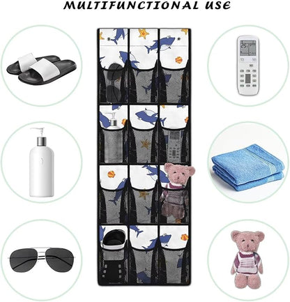 Cute Shark Shoe Organizer Over The Door for Living Room Mesh Fabric Door Hanging Shoe Organizer Easy to Install and Space Saving Wall Hanging Storage