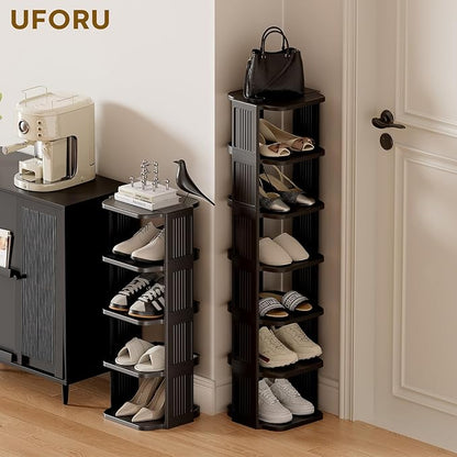 UFORU Vertical Shoe Rack, 9-Tier Plastic Stackable Storage Shelf for Small Closets and Narrow Spaces, Compact Free Standing Shoe Racks for Entryway Bedroom Dormitory