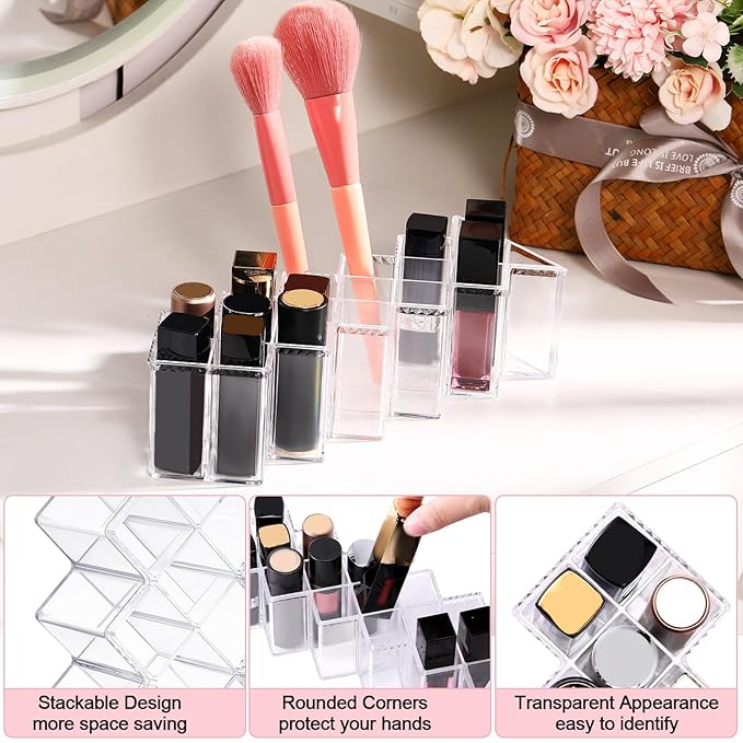 6 Pack Acrylic Lipstick Holder Organizer 96 Slots Clear Lip Gloss Holder Organizers Stackable Fish Shape Lipsticks Tower Lipstick Case Display Stand Storage Box for Makeup Cosmetic Vanity drawer