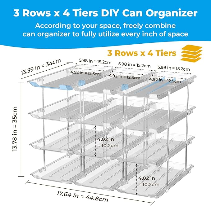 Can Organizer for Pantry Stackable AND Rolling Soda Can Dispenser for Refrigerator Soda Can Organizer