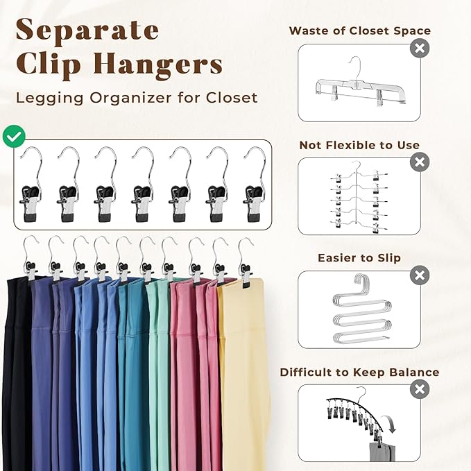 HOUSE DAY Metal Legging Organizer for Closet, Yoga Pants Hangers Pack of 60 with Rubber Coated Clips, Space Saving Storage for Boots, Workout Sets, and Hats