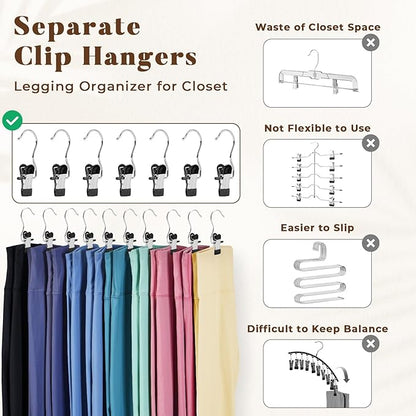 HOUSE DAY Metal Legging Organizer for Closet, Yoga Pants Hangers Pack of 60 with Rubber Coated Clips, Space Saving Storage for Boots, Workout Sets, and Hats