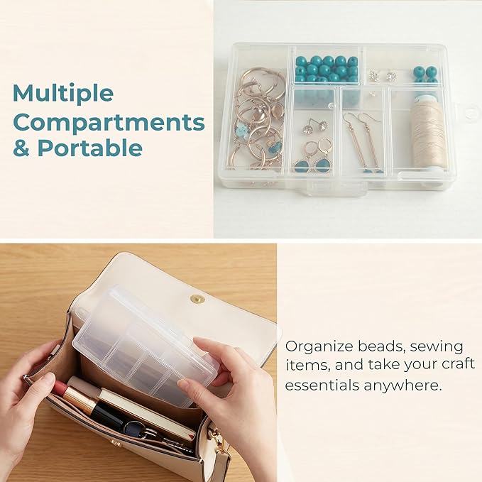 Small Bead Organizer Mini Box Plastic Divided Storage Container with 6 Compartments Craft Jewelry Boxes with Divider Travel Item Containers and Compartment Box for Beads and Accessories