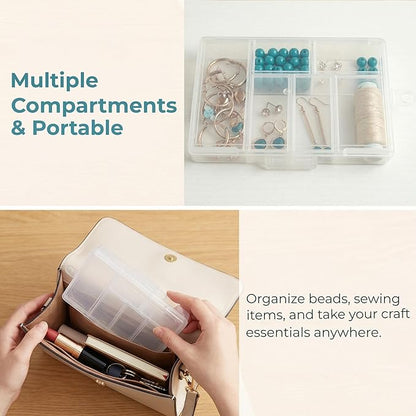 Small Bead Organizer Mini Box Plastic Divided Storage Container with 6 Compartments Craft Jewelry Boxes with Divider Travel Item Containers and Compartment Box for Beads and Accessories