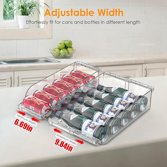 Soda Can Organizer for Refrigerator, Set of 4 Stackable Drink Organizer for Fridge, Freezer, Kitchen, Countertop, Soda Can Dispenser Beverage Holder, Clear Design