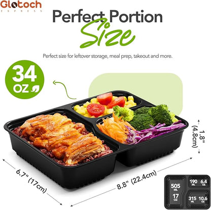 Glotoch 34oz 3-Compartment [1 Pallet-4950 Pack] Meal Prep Containers with Lids, Plastic Food Prep Containers Microwave, Freezer, Dishwasher Safe Leakproof Durable Food Storage Lunch Box To Go Take Out