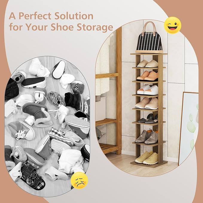 Giantex 8-Tier Vertical Shoe Rack, Patented Corner Shoe Storage Organizer for 8 Pairs, Freestanding Narrow Shoe Rack, Morden Space-Saving Shoe Tower for Entryway, Living Room, Bedroom, Natural