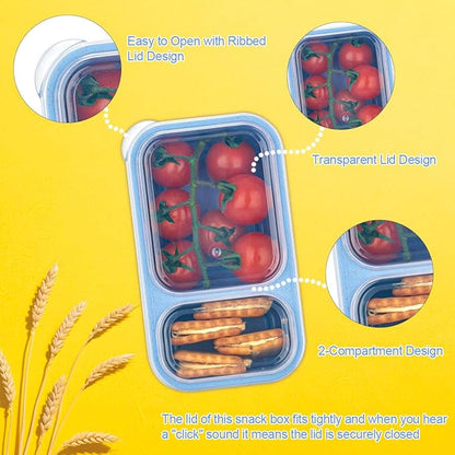 DOSEWART 6Pack 2-Compartment Reusable Snack Containers with Lids, Wheat Straw Reusable Snack Packs for Meal Prep Food Storage On-the-Go Snacking