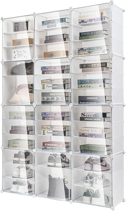 72 Pairs Shoes Organizer Cabinet, Shoe Container Storage Box, Shoe Rack Box Stackable Sneaker Display Box, 12 Tier Shoe Box Shoe Storage Bins Space Saving Sneaker Storage Box (clear)