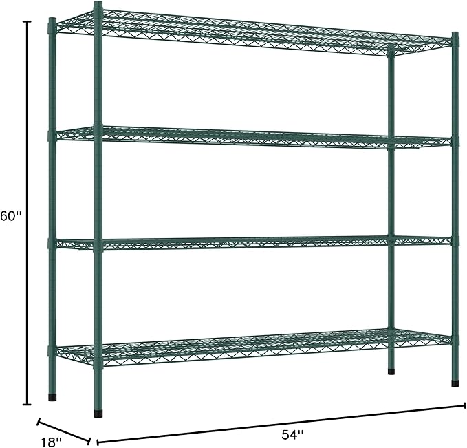 Commercial NSF Listed Green Epoxy Stationary Wire Shelving Kit 18" x 60" x 54", with 4 Shelves Perfect for Warehouse, Walk-in Refrigerator, Freezer, Grocery Store, Restaurant, Dishroom