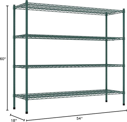 Commercial NSF Listed Green Epoxy Stationary Wire Shelving Kit 18" x 60" x 54", with 4 Shelves Perfect for Warehouse, Walk-in Refrigerator, Freezer, Grocery Store, Restaurant, Dishroom
