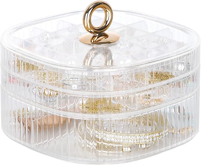 LETURE 3-Layer Acrylic Jewelry Organizer Box for Stud Earrings, Rings, Necklaces, Bracelets, Claw Clip Organizer, Small Bead Storage Containers for Crafts (Clear)