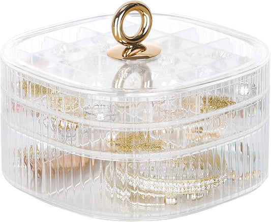 LETURE 3-Layer Acrylic Jewelry Organizer Box for Stud Earrings, Rings, Necklaces, Bracelets, Claw Clip Organizer, Small Bead Storage Containers for Crafts (Clear)
