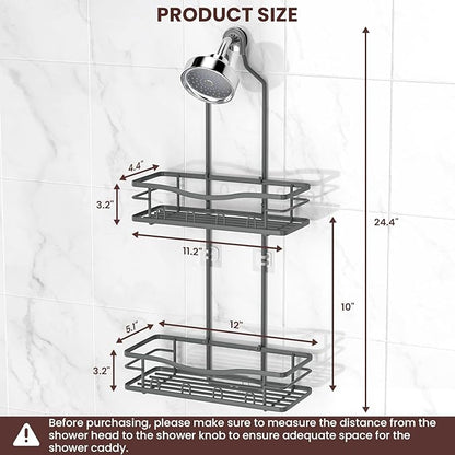 REINHARDT Shower Caddy Hanging, Rustproof Bathroom Caddy Anti-Swing Shower Organizer No Drilling Bath Racks with Soap Holder Multi Hooks Bathroom Storage for Shampoo Sponge, Grey