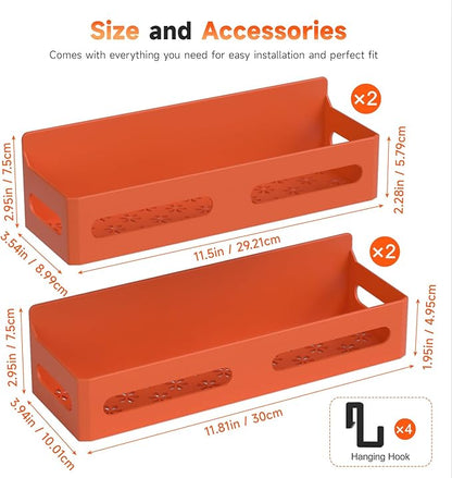 Sevenblue 4 Pack Strong Magnetic Spice Rack for Refrigerator, Multipurpose Magnetic Shelf for Fridge with 4 Hooks for kitchen and Bathroom Organization, Orange