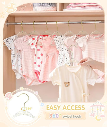 VIS'V Baby Hangers, 11 Inch Acrylic Kids Glitter Hangers for Infant Toddler Nursery Closet Clothes Organization, Gold, 30 Pcs