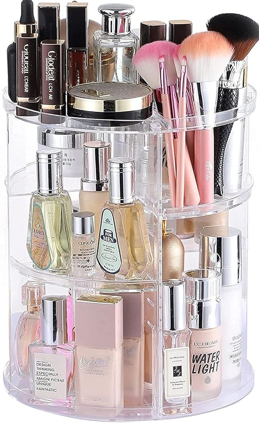Clear Rotating Makeup Organizer for Vanity,Adjustable Skincare Organizer Countertop,Cosmetic Display Cases for Beauty,Skin Care,Spinning Makeup Stand,Make up Storage Organizer and Perfume organizer