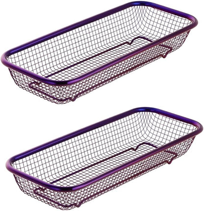 Kitchen Drawer Organizer, Stainless Steel Storage Container Metal Cabinet Storage Basket for Holding Silverware Kitchen Utensil, Pack of 2, Purple
