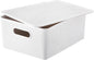Decorative Plastic Basket Lidded Home Storage Bins Organizer Baskets, Large White (1 Pack - 15 Liter) Stackable Container Box, for Organizing Closet Storage Bins for Shelves - Ribbed Collection