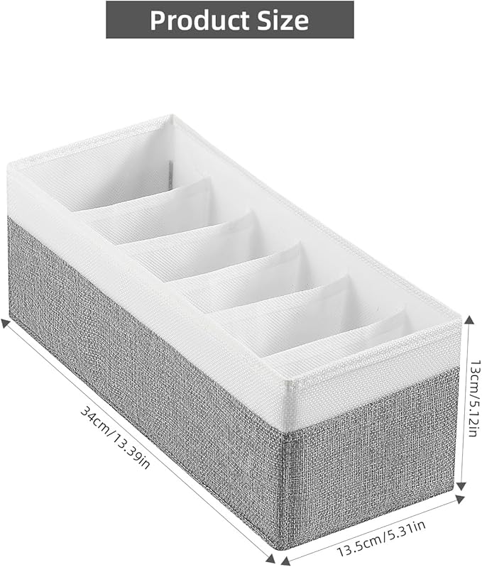3 Packs Fabric Belt Organizer, 6 Grids Belt Organizer for Closet and Drawer, Foldable Dresser Drawer Organizers, Tie Storage -GreyWhite