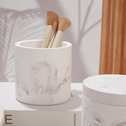 Qtip Holder Dispenser with Lid, Diatomaceous Earth Bathroom Canister for Cotton Swabs Balls Pads, Vanity Organizer Jar, Non-Slip Base