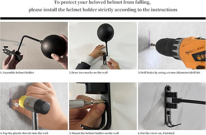 Motorcycle Helmet Rack, Helmet Holder Wall Mount Helmet Stand with Hooks, Motorcycle Accessories Helmet Hanger Helmet Accessories