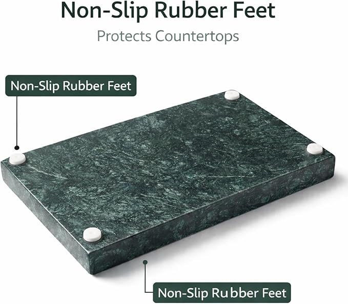Natural Green Marble Tray for Bathroom | Kitchen | Vanity | Desktop, Stone Organizer for Coffee Table, Dresser, Nightstand, Candles, Soap, Towel, Plant, Jewelry (10" x 6"), Rectangular