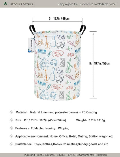 Round Waterproof Laundry Basket,Gift Basket,Suitable for Children's Room and Toy Storage(Musical instrument)