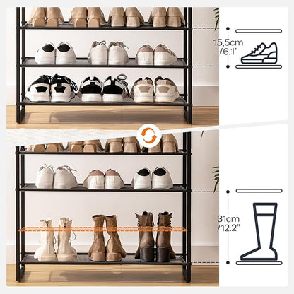 HOOBRO 12-Tier Shoe Rack for Entryway, 29.5" L Shoe Storage Organizer, Large Capacity Shoe Shelf for Closet, Front Door Entrance, Hallway, Holds 36-48 Pairs of Shoes, Greige and Black BG127XJ01
