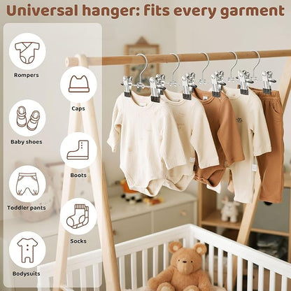 12 Pack Baby Hangers with Clips, 360°Rotatable Toddler Pant Hangers with Clips, Non-Slip Space Saving Kids Hanger for Newborn Children Clothes Skirts Boots Closet Organizers, Black
