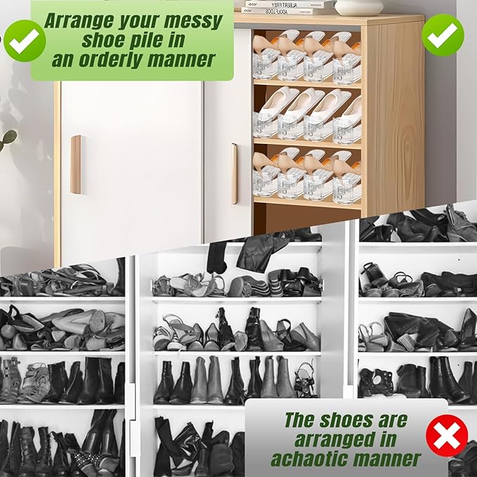 30 Pack Shoe Slots Organizer for Closet, Adjustable Shoe Stackers for a Pair of Shoes Shoe Rack Storage Shoe Space Saver 50% Shoe Shelf Display Holder for Closet