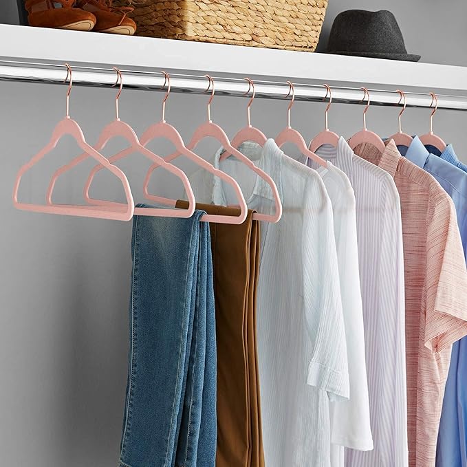 Non-Slip Velvet Hangers - Ultra Thin Space Saving Suit Hanger with 360 Degree Swivel Hook - Strong and Durable Velvet Clothes Hangers - Coat Hangers for a No Hanger Marks (Pink, Pack of 6)