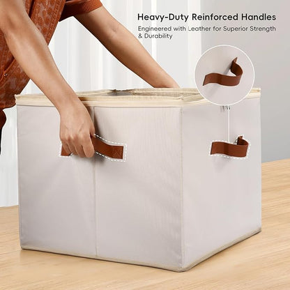 Shoe Organizer for Closet, 3 Pack Shoe Storage Bins with Clear Cover, Adjustable Dividers Fits 24-48 Pairs, Beige