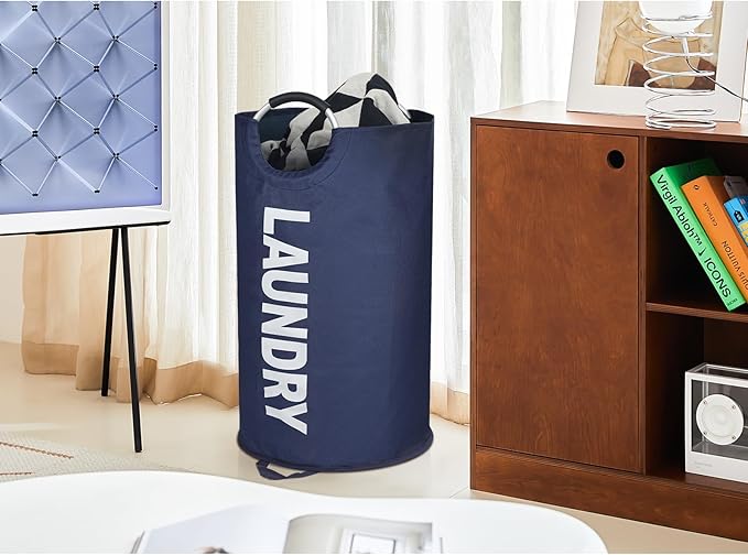 Maxsilan 125L X-Large Laundry Basket, Freestanding Tall Clothes Hamper, Collapsible Laundry Bag, Dark Blue