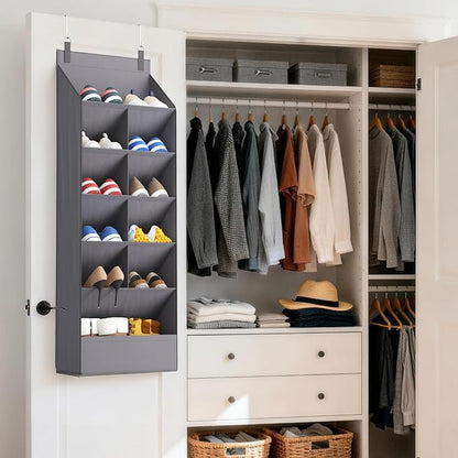 Lifewit 6 Tier Over the Door Shoe Organizer with 11 Large Deep Pockets, Fabric Hanging Shoes Shelf for Closet, Dorm Storage, Fit Up to 12 Pair Shoe Rack Holder for Sneakers, Boots, Gray